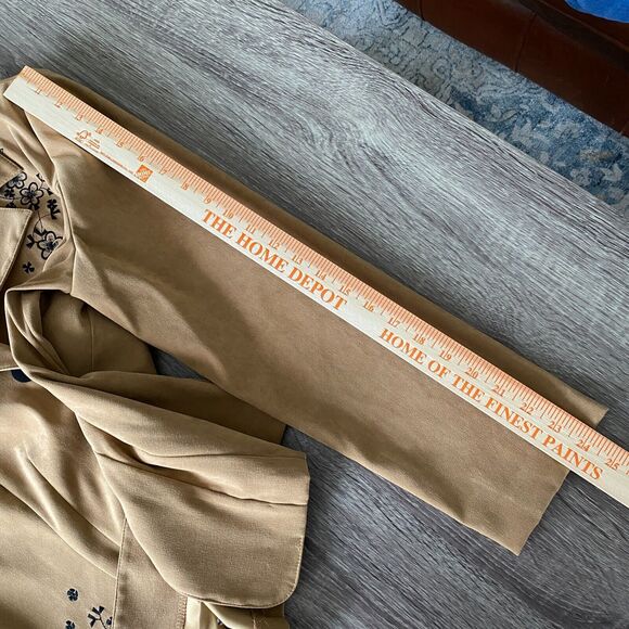 Lisa Jo Women's 14 Tan Black Floral Embroidered Faux Suede Lightweight Blazer - Picture 14 of 14